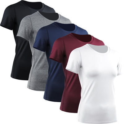 CADMUS 3/4/5 Pack Women's Compression Shirt Running Athletic T-Shirts Workout Tops Baselayer Short Sleeve Yoga Gym Sports