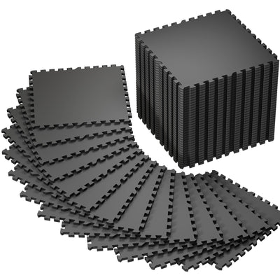 SUPERJARE 0.56'' Thick 12 Pcs 48 Sq Ft Rubber Top Exercise Equipment Mats, High Density EVA Foam Mats with Rubber Top, Interlocking Gym Flooring for Home Gym, Protective Workout Mat, Black/Grey