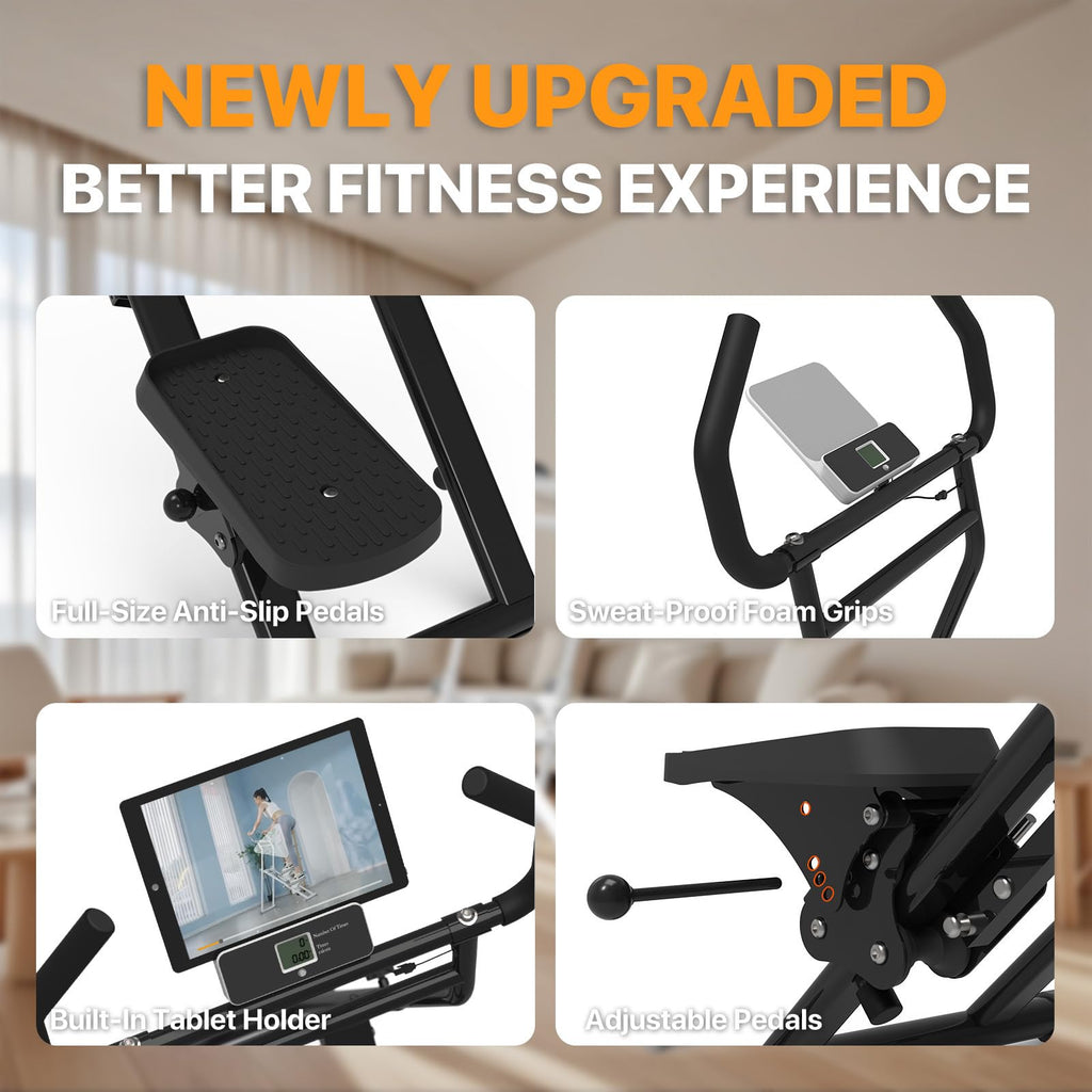 MACYO Stair Stepper for Home Workout - Full-Size Foot Pedals with Tablet Holder, Foldable Stepping Climbers, Easy Assembly, Compact Design for Cardio & Leg Training