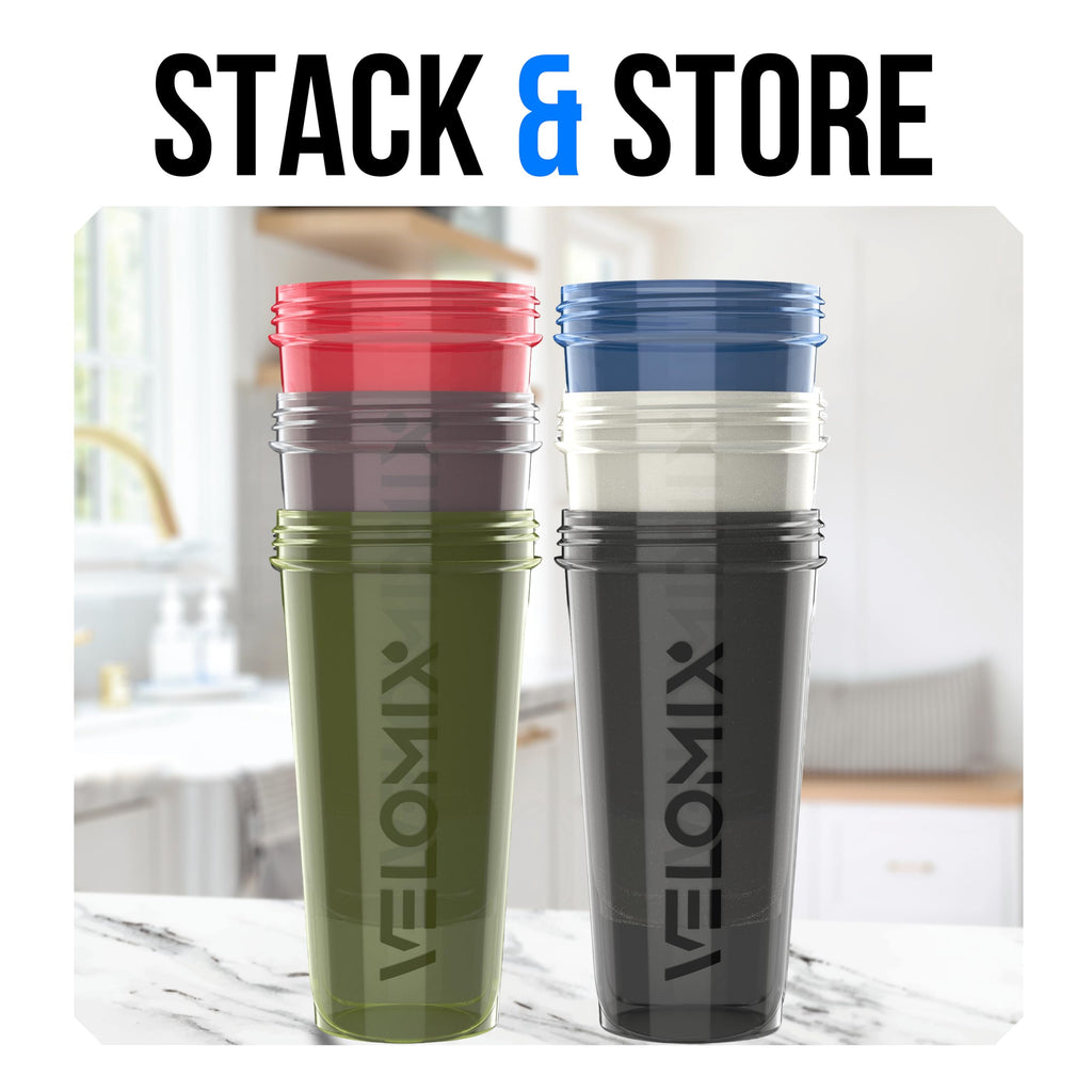 VELOMIX -6 PACK- 28 oz Protein Shaker Bottle for Protein Mixes - 6x Wire Whisk | Leak Proof Shaker Cups for Protein Shakes | Protein Shaker Bottle Pack | Protein Shake Cup (Earth Tones Collection)