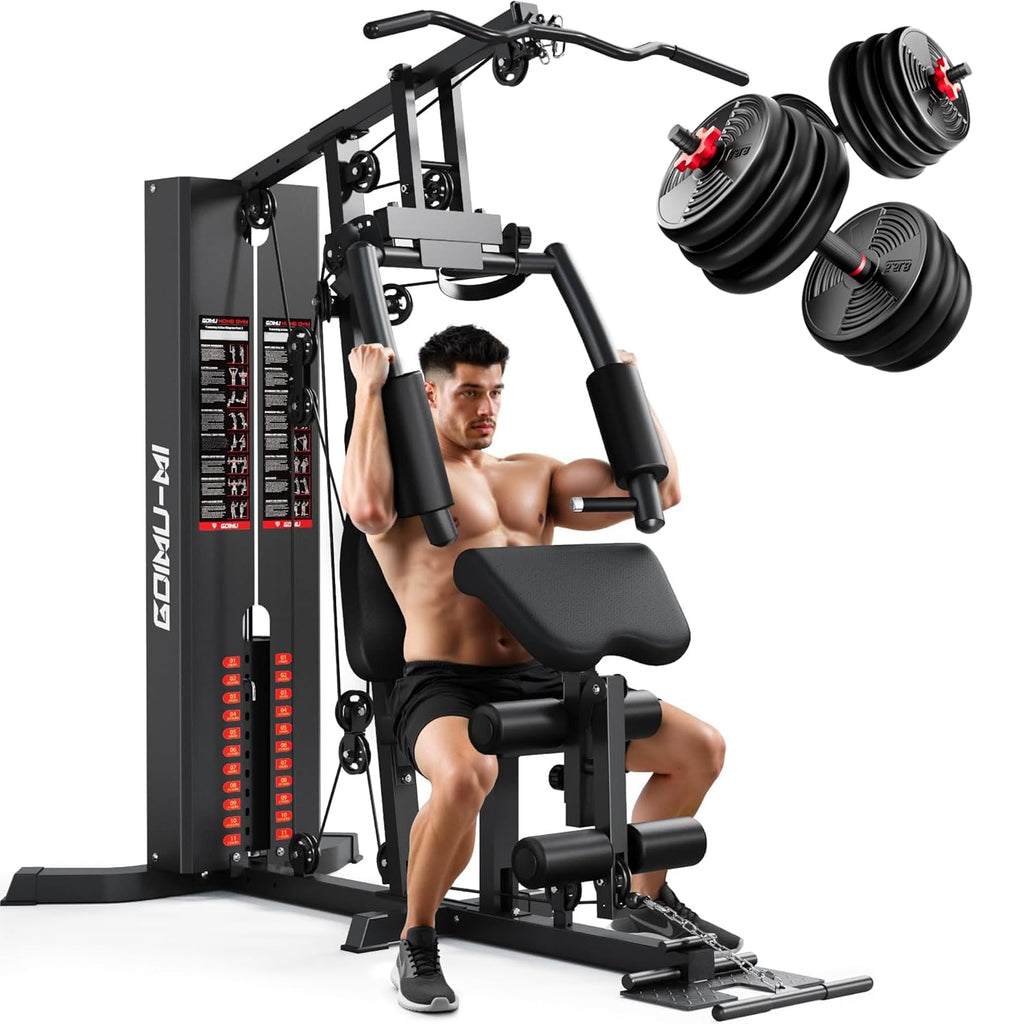 Home Gym, M1 Workout Station with 140LBS Weight Stack, Multifunctional Home Gym Equipment with Pulley System for Full Body Strength Training