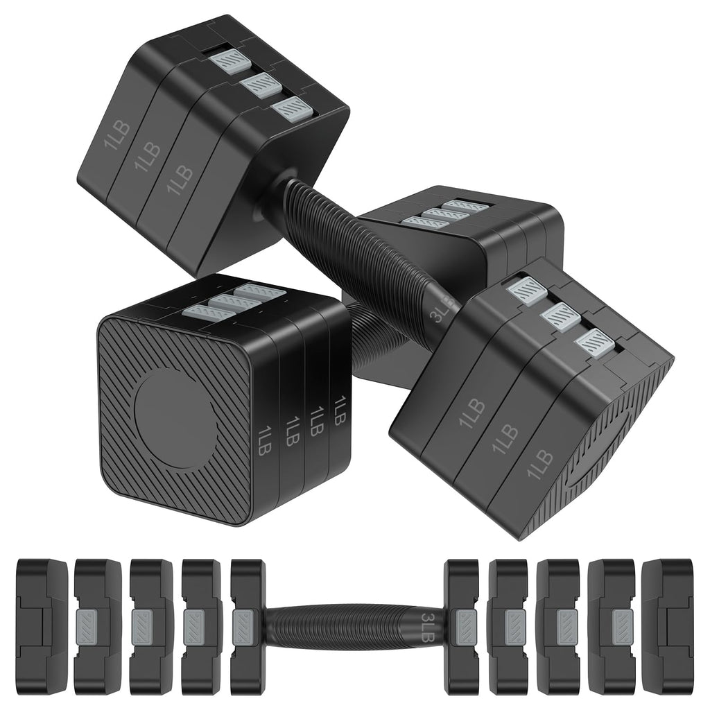 22LBS Adjustable Dumbbells Set, Hand Weights Sets with 5 Levels 3lb, 5lb, 7lb, 9lb, 11lb, Adjustable Weight Dumbbells for Women/Men Home Gym Full Body Workout