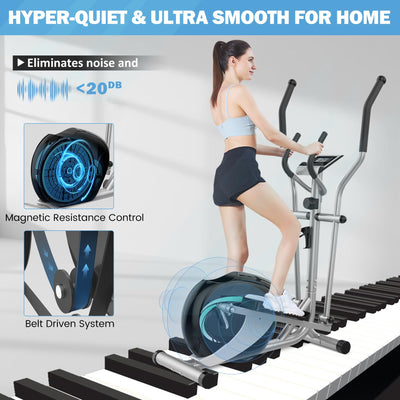 Elliptical Exercise Machine, Dripex Magnetic Elliptical Machine for Home, Hyper-Quiet Elliptical Training Machines w/ 6KG Flywheel, 8 Resistance Levels, Pulse Monitor, LCD Monitor, Device Holder
