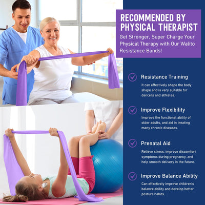 WALITO Resistance Bands for Working Out, Exercise Bands for Women and Men, Workout Bands for Physical Therapy, Stretch, Recovery, Pilates, Rehab, Strength Training and Home Gym