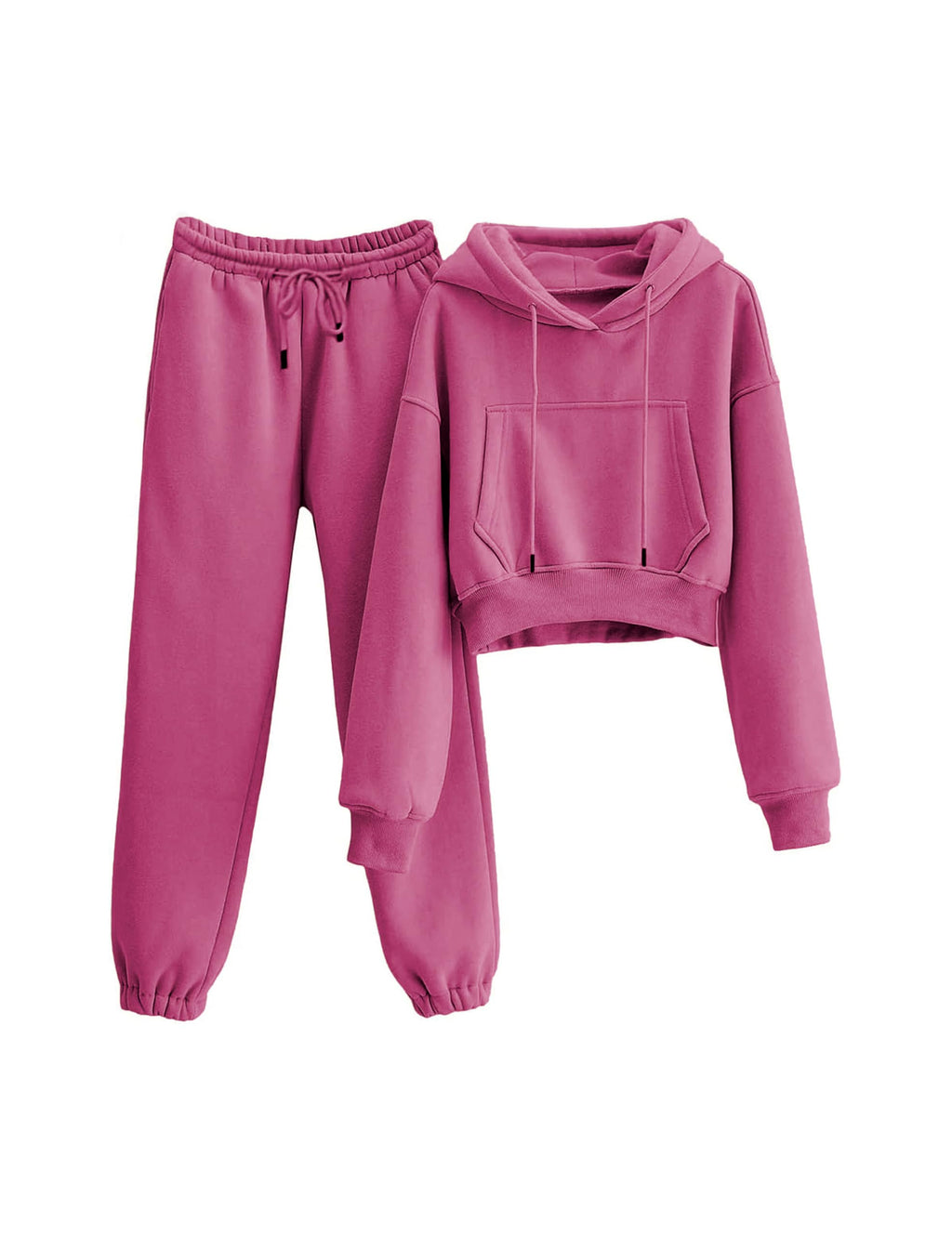 LTSCNRM Women's 2 Piece Airport Outfits Fleece Crop Hoodies Pullover Sweatshirt Sweatsuits Joggers Pants Pockets