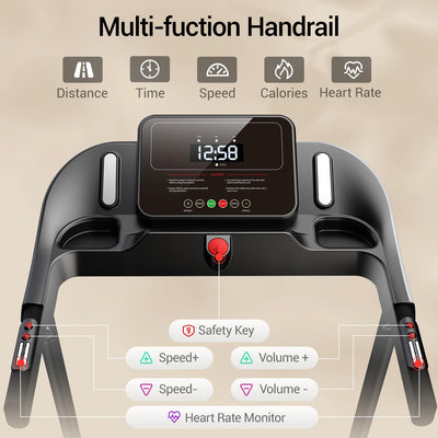 CURSOR FITNESS Home Folding Treadmill with Pulse Sensor, 2.5 HP Quiet Brushless, 7.5 MPH, 265 LBS Capacity