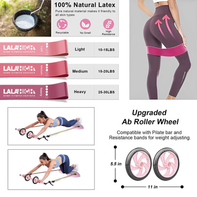 LALAHIGH Portable Home Gym System for Men and Women:Push Up Board, Pilates Bar & 20 Fitness Accessories with Resistance Bands and Ab Roller Wheel-Professional Strength Training Exercise