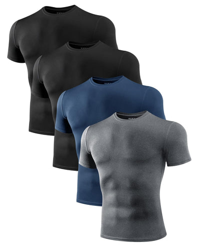 Niksa Men's Compression Shirts 1/2/4 Pack, Workout Gym Shirt Short Sleeve, Moisture Wicking Active Fit Base Layer T-Shirt
