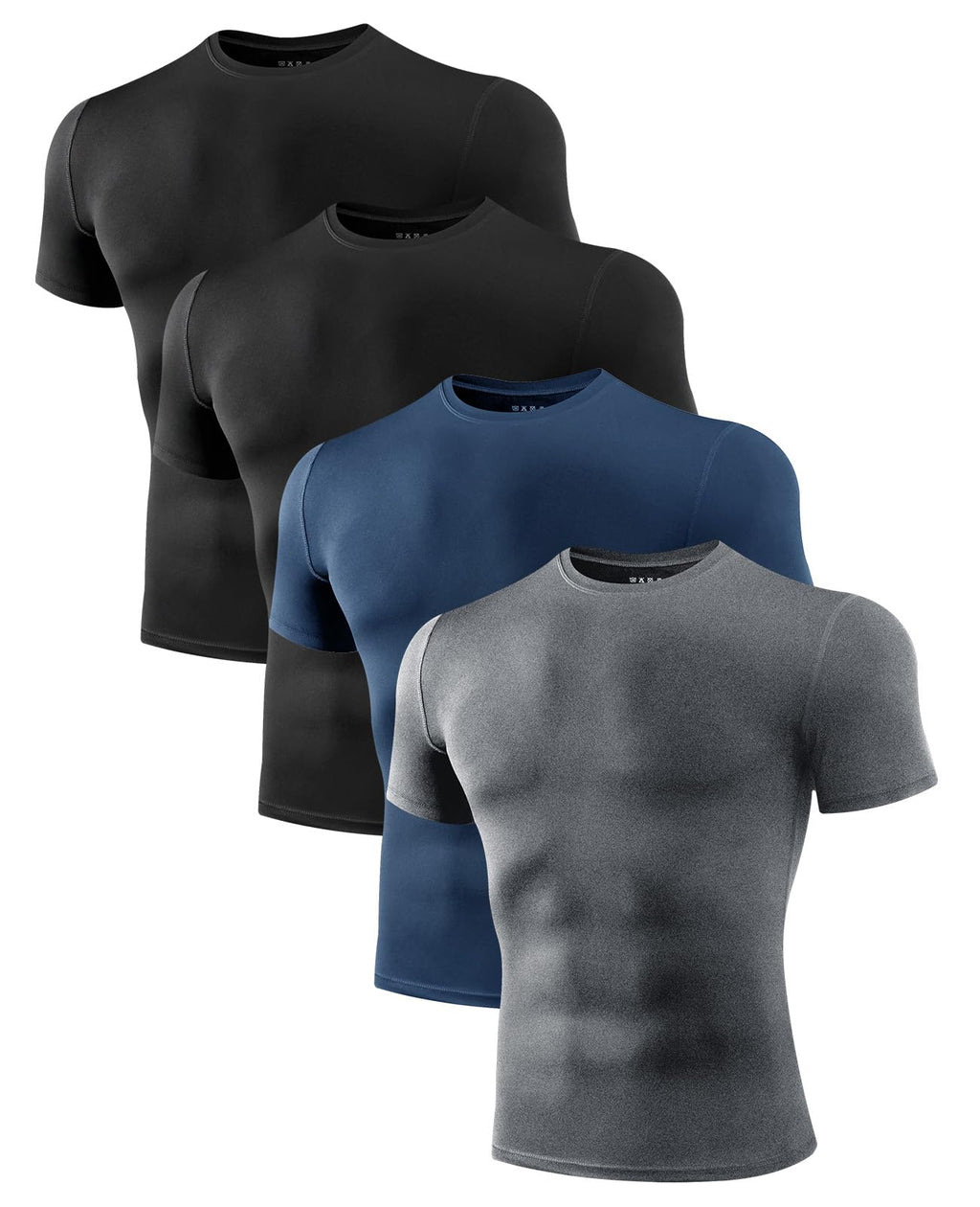 Niksa Men's Compression Shirts 1/2/4 Pack, Workout Gym Shirt Short Sleeve, Moisture Wicking Active Fit Base Layer T-Shirt