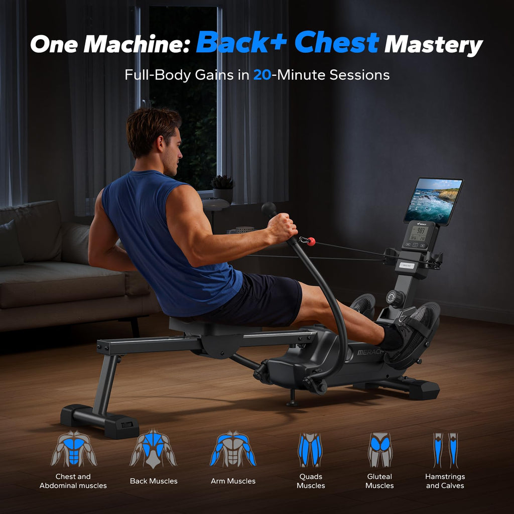 MERACH Sculls Rowing Machines for Home, Magnetic Rowing Machine with 16-Level, Simulate Real Row, Ultra-Quiet Rower, MERACH App and 1000+ Champion Coaching Course & Games