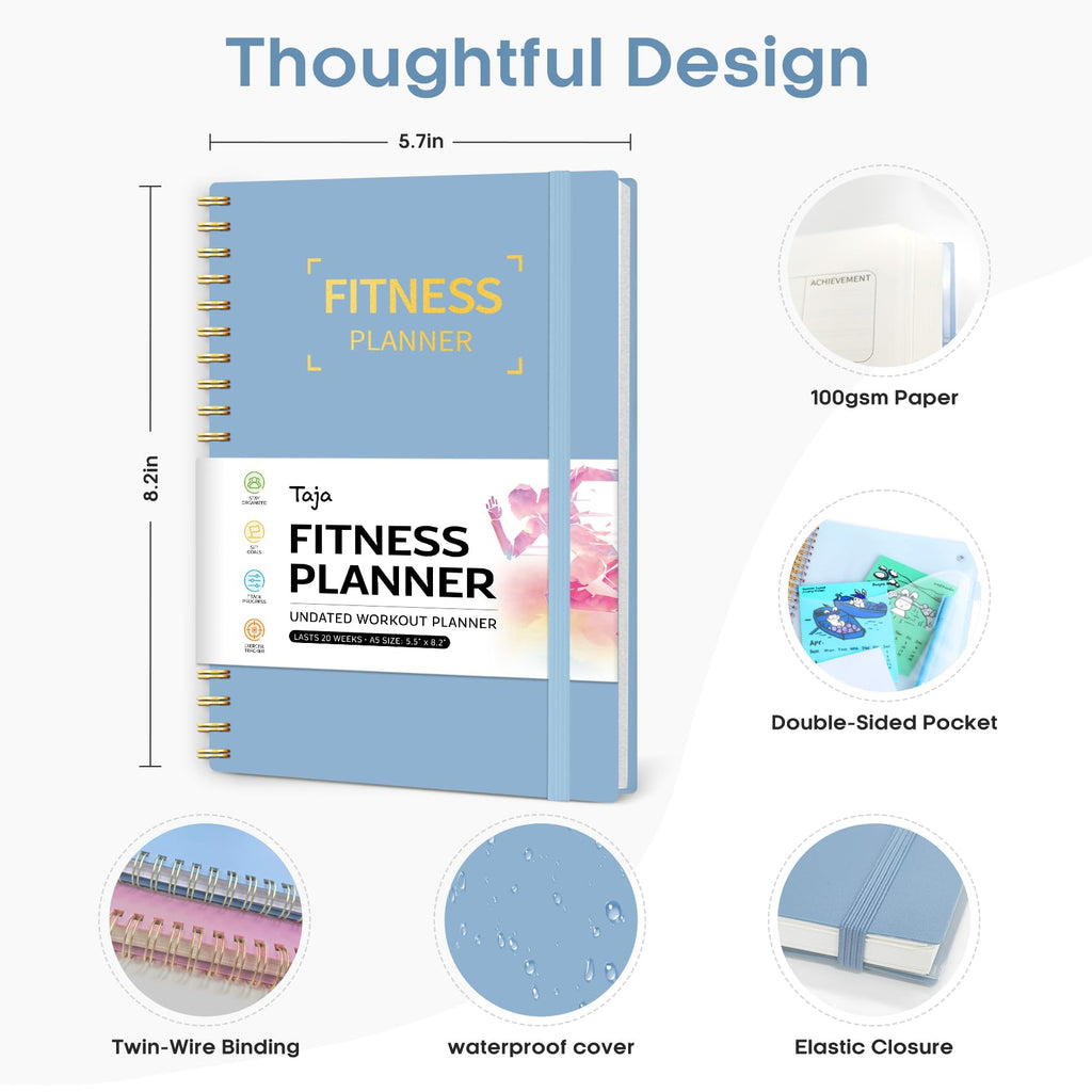 Fitness Workout Journal for Women & Men, A5(5.5" x 8.2") Workout Log Book Planner for Tracking, Progress, and Achieving Your Wellness Goals - Green