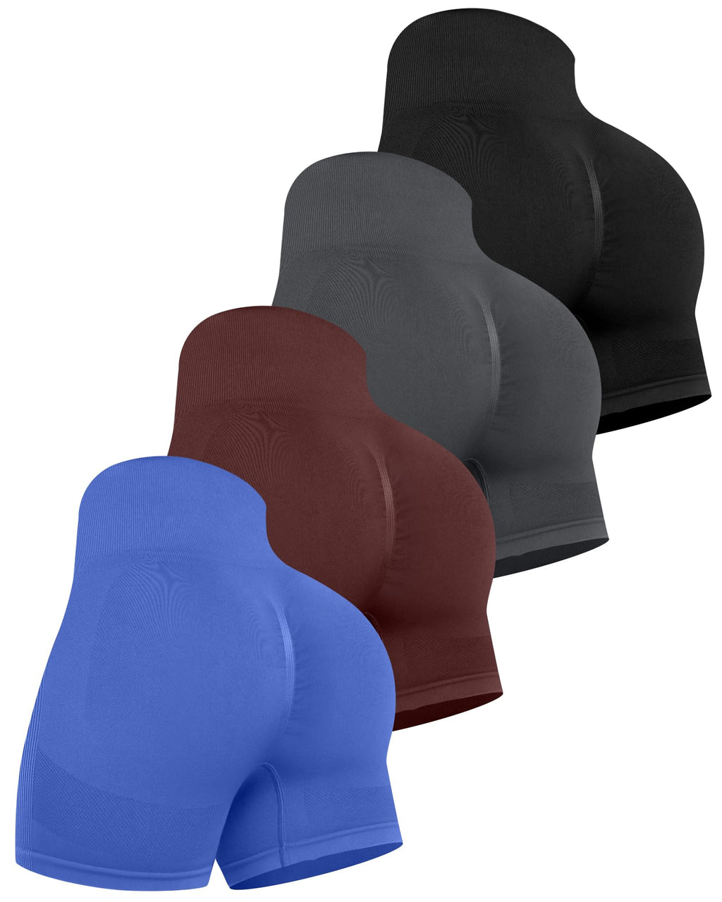 CHRLEISURE Women's 4 Packs Workout Gym Shorts, High Waisted Butt Lifting Scrunch Butt Seamless Booty Shorts