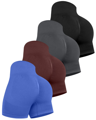 CHRLEISURE Women's 4 Packs Workout Gym Shorts, High Waisted Butt Lifting Scrunch Butt Seamless Booty Shorts