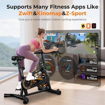 OWLSKY Exercise Bike with APP, Magnetic Resistance Indoor Cycling Bike, 300 lbs Capacity Quiet Stationary Bike for Home Gym Cardio Workout, Adjustable Seat & Tablet Holder