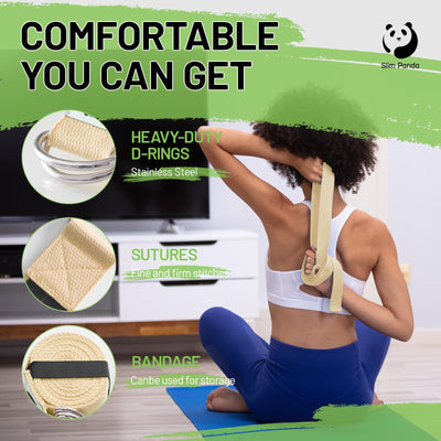 Slim Panda Yoga Strap for Stretching,Cotton Yoga Strap with Adjustable D-Ring Buckle,Non-Elastic Yoga Belt for Pilates,Gym Workouts,Physical Therapy,Improve Flexibility