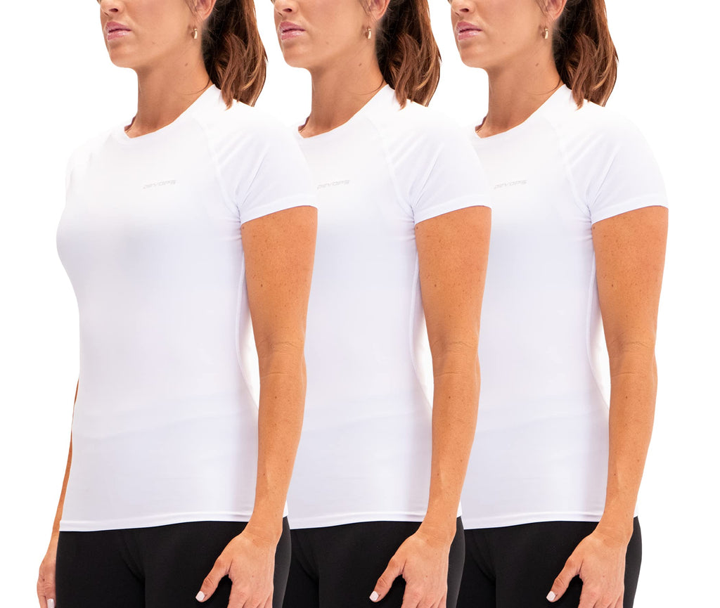 DEVOPS 3 Pack Women's Compression Shirt Dry Fit Short Sleeve Running Athletic T-Shirt Workout Tops
