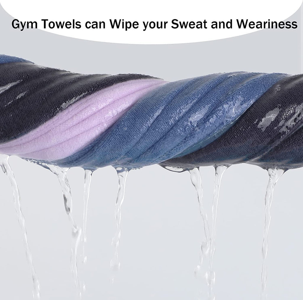 Microfiber Gym Towels Bigger Size Super Soft for Exercise Fitness, Sports, Workout, 380-GSM 15-Inch x 31-Inch Quick-Drying Towels (3 Pack, Grey+Blue+Purple)