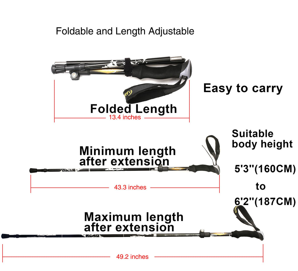 Aluminum Collapsible Ultralight Travel Trekking Hiking Pole for Men and Women (Fits 5'3" - 6'2")