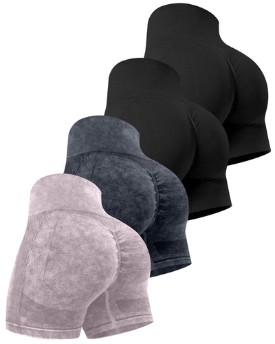 CHRLEISURE Women's 4 Packs Workout Gym Shorts, High Waisted Butt Lifting Scrunch Butt Seamless Booty Shorts