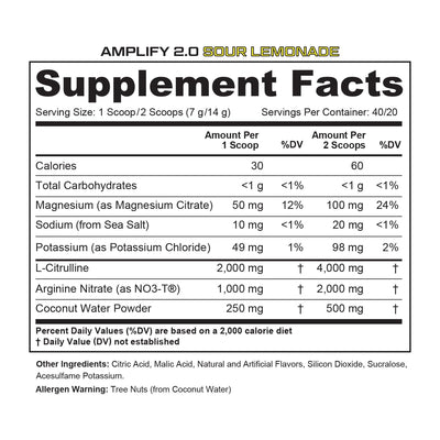 Cutler Nutrition Amplify Pump Pre Workout Caffeine Free Nitric Oxide Booster containing Arginine and Citrulline Pre-Workout for Maximum Pumps Sour Lemonade Flavor