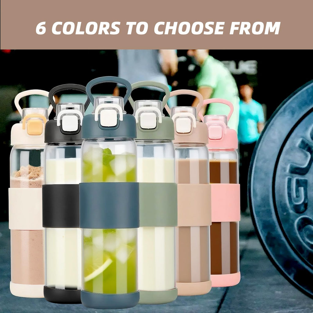 Glass Water Bottle for Protein Mixes 24 oz Protein Shaker Bottles with Whisk Ball Portable Leak Proof Shaker Blender for Fitness BPA Free