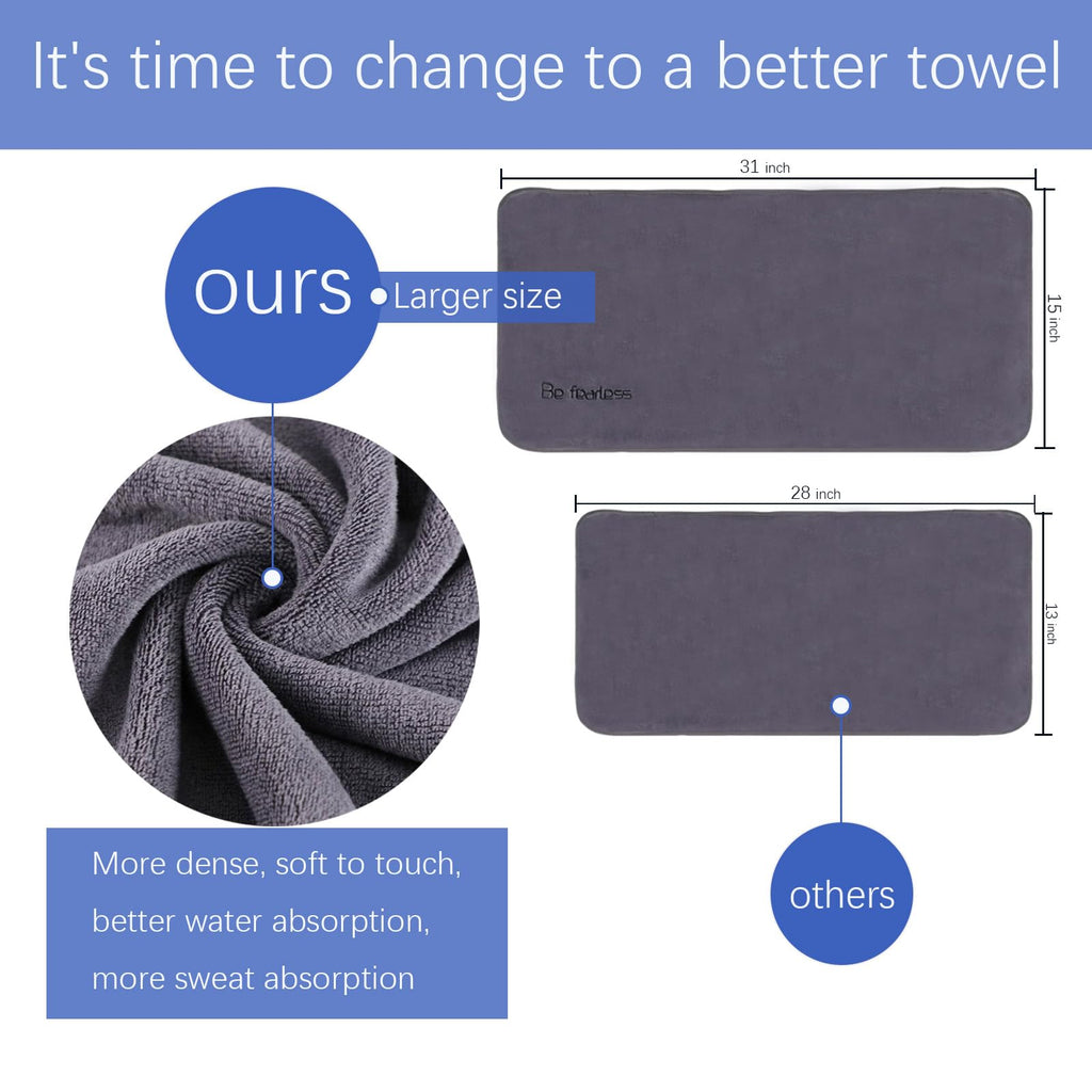 Microfiber Gym Towels Bigger Size Super Soft for Exercise Fitness, Sports, Workout, 380-GSM 15-Inch x 31-Inch Quick-Drying Towels (3 Pack, Grey+Blue+Purple)