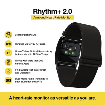Scosche Rhythm R+2.0: Advanced Waterproof & Dustproof Heart Rate Monitor Armband with ANT+ & BLE Bluetooth Smart for Accurate Workout Tracking Compatible with Smartphones, Wahoo, Peloton, NordicTrack