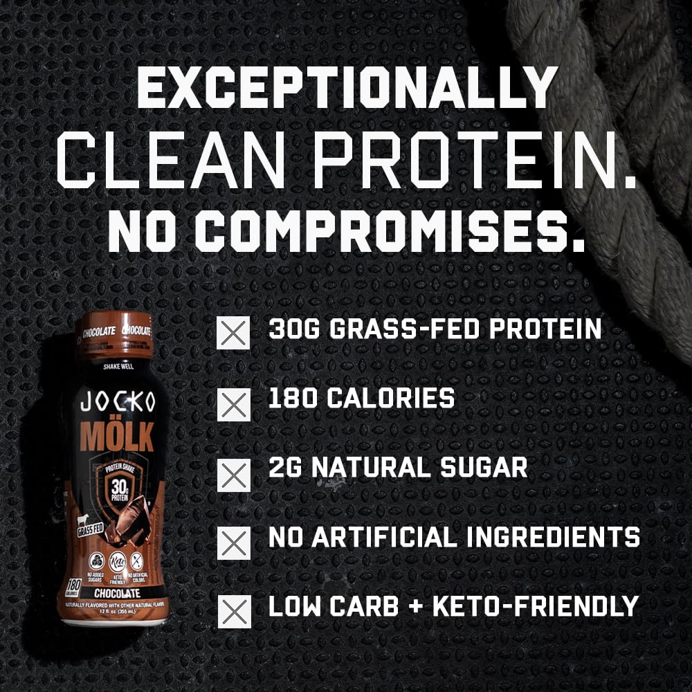 Jocko Mölk 30g Grass Fed Protein Shakes – No Added Sugar Protein Drinks KETO Friendly - Ready to Drink 12 FL Oz (Pack of 12) Banana Cream