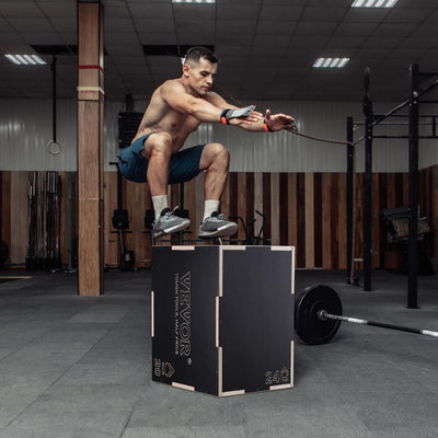 VEVOR 3 in 1 Plyometric Jump Box, Easy-to-Assemble Wood Plyo Box for Jumping Trainers, Home Gym Training and Conditioning