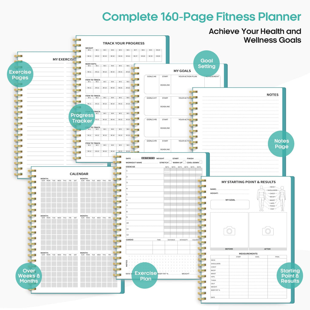 Fitness Workout Journal for Women & Men, A5(5.5" x 8.2") Workout Log Book Planner for Tracking, Progress, and Achieving Your Wellness Goals - Green