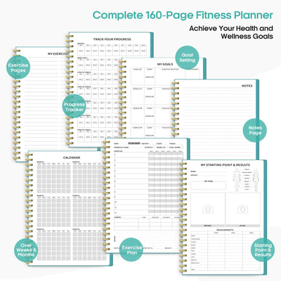 Fitness Workout Journal for Women & Men, A5(5.5" x 8.2") Workout Log Book Planner for Tracking, Progress, and Achieving Your Wellness Goals - Green