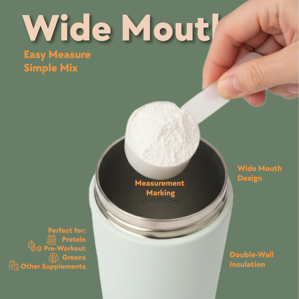 Paradise Shaker Bottle 24 oz, Insulated Stainless Steel Protein Shaker, Dishwasher Safe, with Lid Brush & Protective Boot, Leakproof Twist-Off Chug Cap, Sage Green, Tahoe Mist