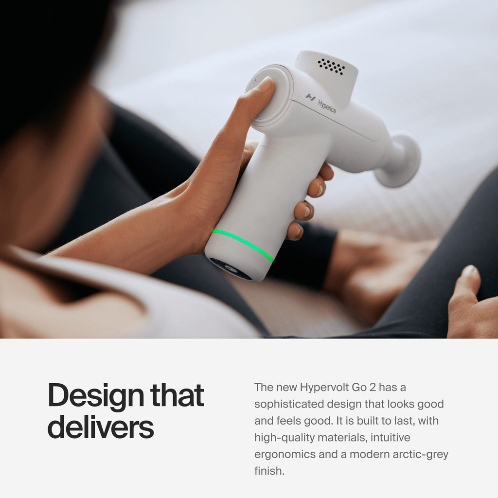 Hyperice Hypervolt Go 2 - Black - Featuring Quiet Glide Technology - Handheld Percussion Massage Gun - 3 Speeds, 2 Interchangeable Heads - Helps Relieve Sore Muscles and Stiffness - FSA-HSA Eligible
