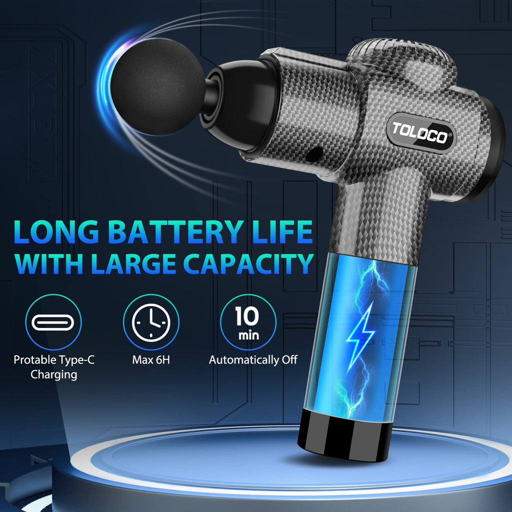 TOLOCO Massage Gun, Deep Tissue Back Massage for Athletes for Pain Relief, Percussion Massager with 10 Massages Heads & Silent Brushless Motor, Gifts for Fathers Day, Black