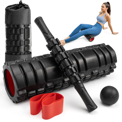 Foam Roller High Density Foam Roller Set for Deep Tissue Muscle Massage, 18" Trigger Point Fitness Exercise Massage Roller, Self-Myofascial Release for Whole Body (Black-18(2 in 1))