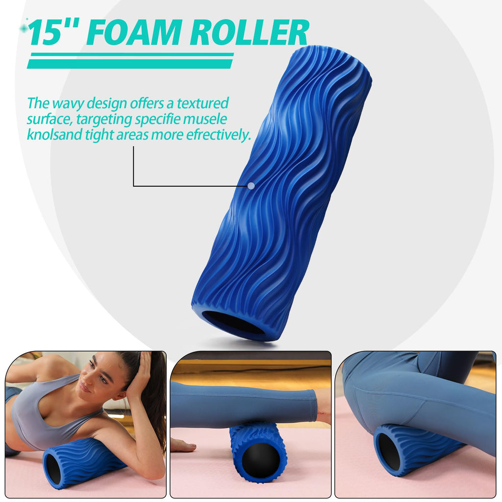 Foam Roller High Density Foam Roller Set for Deep Tissue Muscle Massage, 18" Trigger Point Fitness Exercise Massage Roller, Self-Myofascial Release for Whole Body (Black-18(2 in 1))