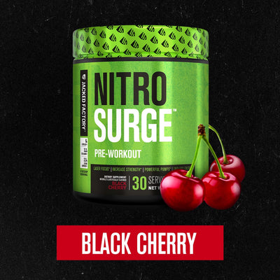 Jacked Factory NITROSURGE Pre Workout Supplement - Endless Energy, Instant Strength Gains, Clear Focus, Intense Pumps - NO Booster & Preworkout Powder with Beta Alanine - 30 Servings, Cherry Limeade