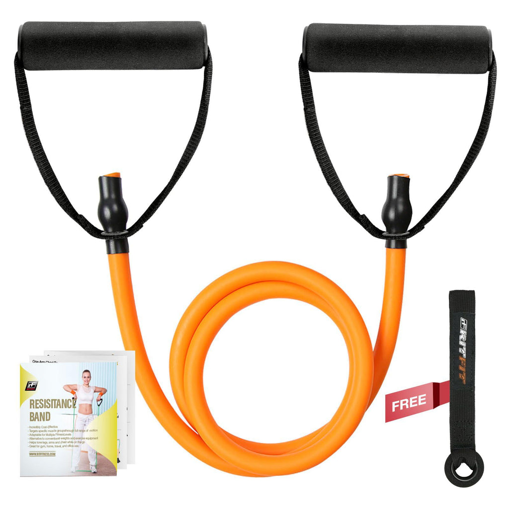 RitFit Single Resistance Exercise Band with Comfortable Handles - Ideal for Physical Therapy, Strength Training, Muscle Toning - Door Anchor and Starter Guide Included