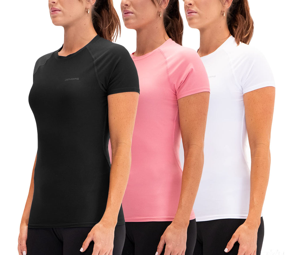 DEVOPS 3 Pack Women's Compression Shirt Dry Fit Short Sleeve Running Athletic T-Shirt Workout Tops