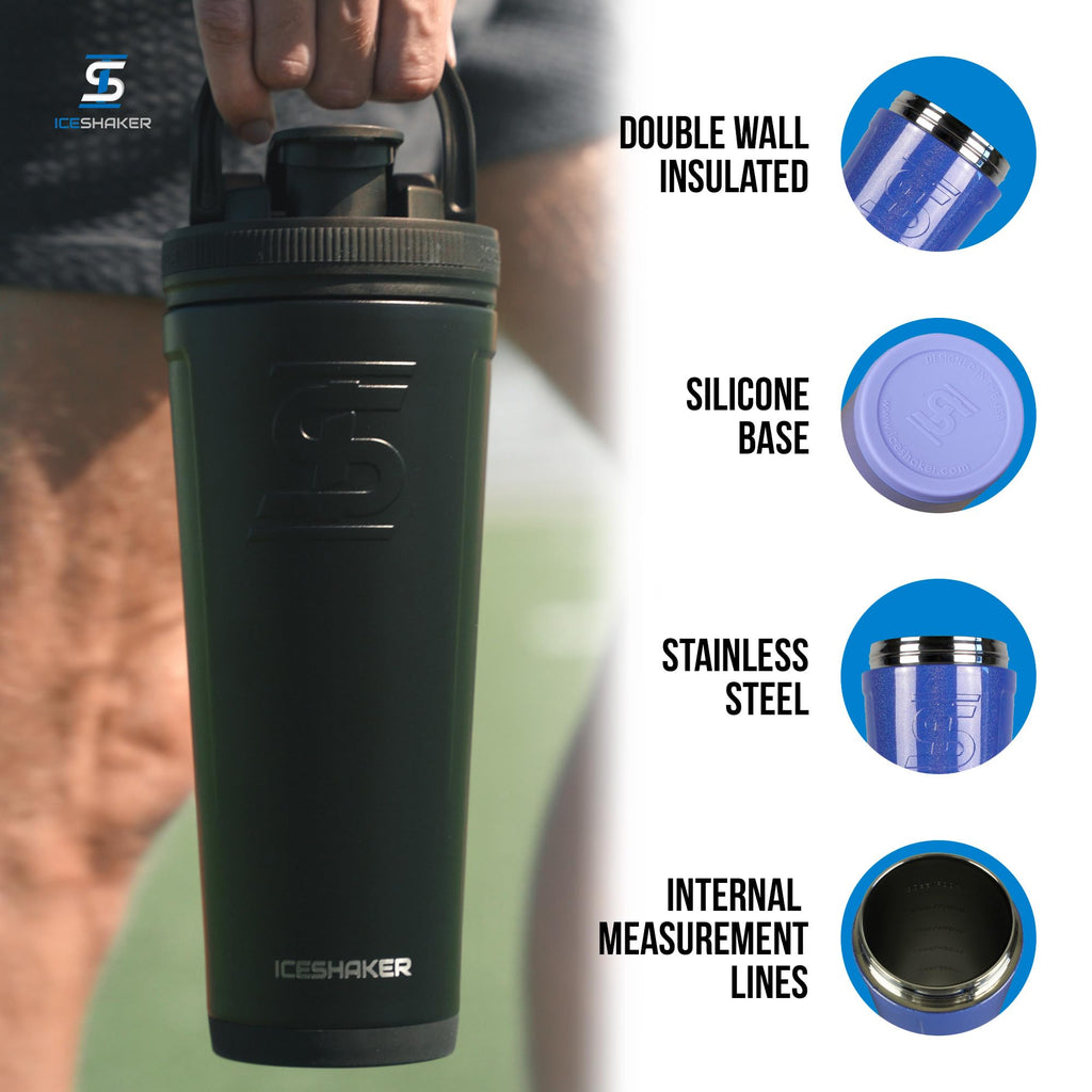 Ice Shaker Insulated Stainless Steel Shaker Bottle | 26oz, Navy/Mint | Cold for 30+ Hours | Insulated Cup with Twist-on Agitator | Odor-Free Bottle for Protein Shakes, Water, Smoothies, Cocktails