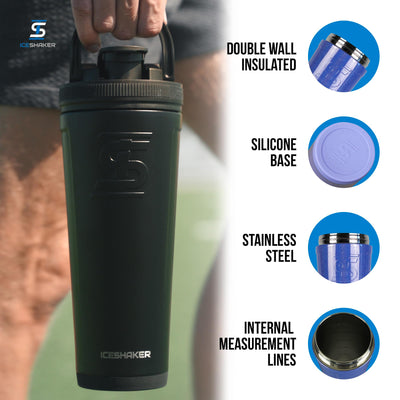 Ice Shaker Insulated Stainless Steel Shaker Bottle | 26oz, Navy/Mint | Cold for 30+ Hours | Insulated Cup with Twist-on Agitator | Odor-Free Bottle for Protein Shakes, Water, Smoothies, Cocktails