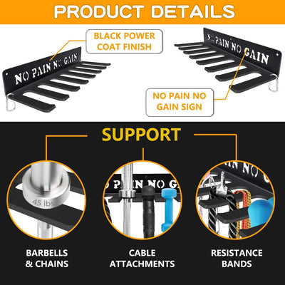 Gym Home Rack 8 Hook Heavy-Duty Wall-mounted Organizer Multi-Purpose Workout Gear Wall Hanger Storage for Resistance Bands Jump Ropes Lifting Belt Fitness Bands Barbells Carabiners Included