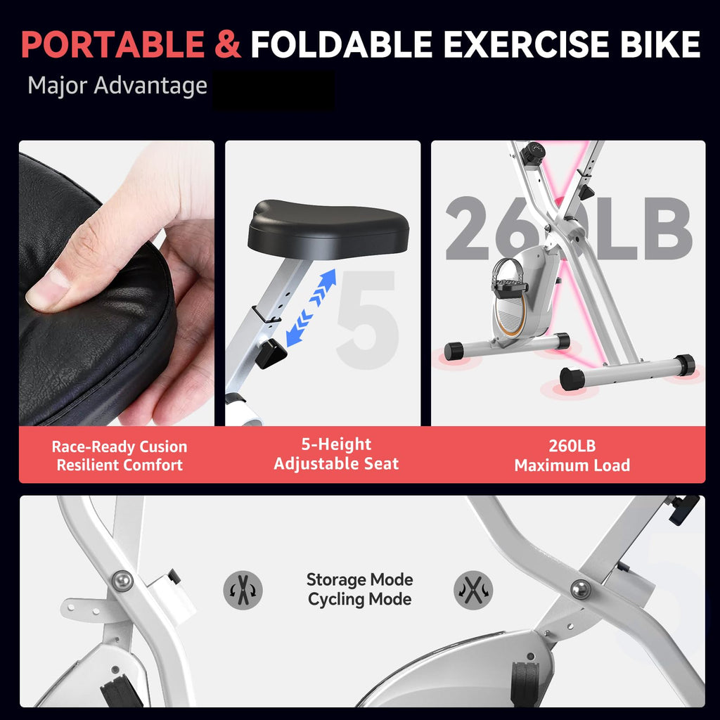 Foldable Exercise Bike Stationary Bikes for Home, 5 IN 1 Indoor Workout Bike, Cycling Bike with 16-Level Quiet Magnetic Resistance, 6.6 LBS Flywheel and 300LBS Capacity, 2025 Designed 817 X-bike