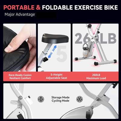 Foldable Exercise Bike Stationary Bikes for Home, 5 IN 1 Indoor Workout Bike, Cycling Bike with 16-Level Quiet Magnetic Resistance, 6.6 LBS Flywheel and 300LBS Capacity, 2025 Designed 817 X-bike