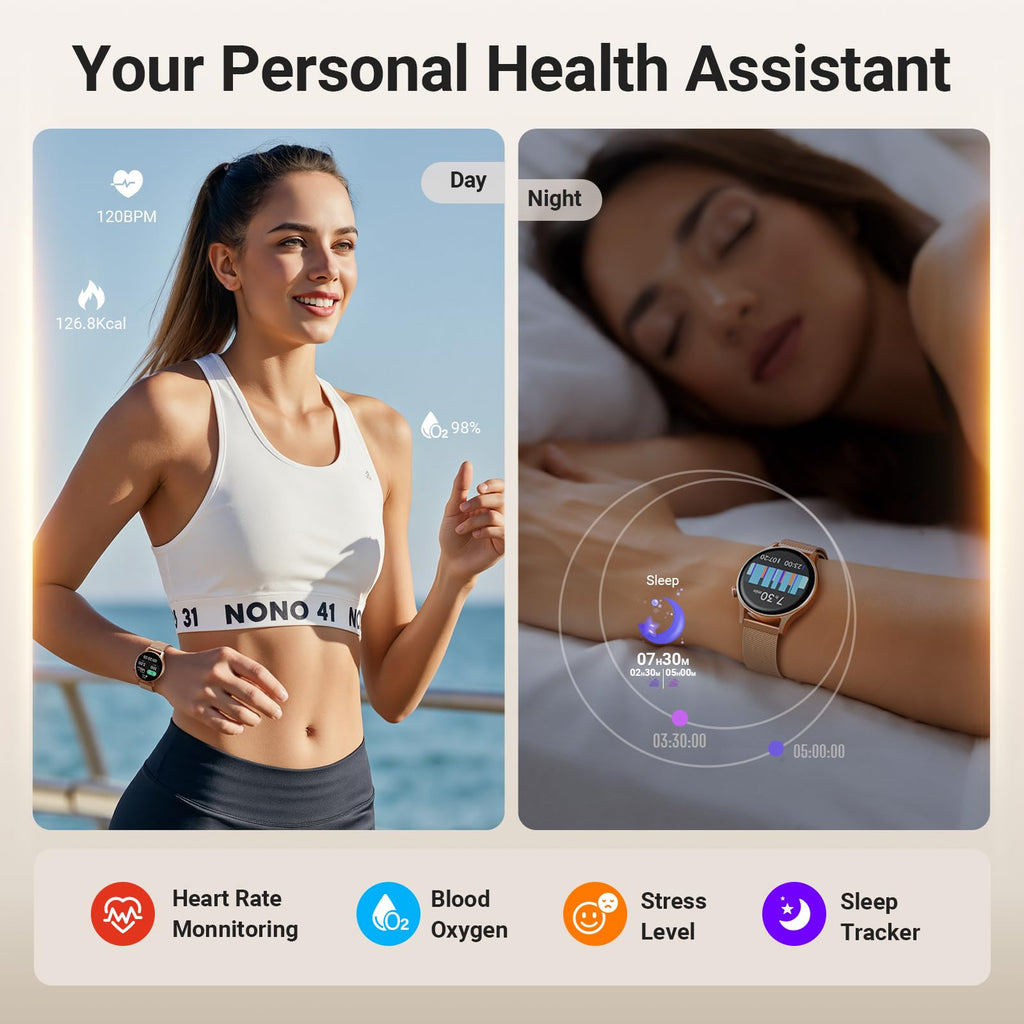 Fitpolo Smart Watch for Women,1.3" AMOLED Touchscreen Fitness Tracker, Make/Answer Calls, Heart Rate SpO2 Monitor, IP68 Waterproof, Sleep & Activity Tracking Smartwatch for Android Phones iPhone