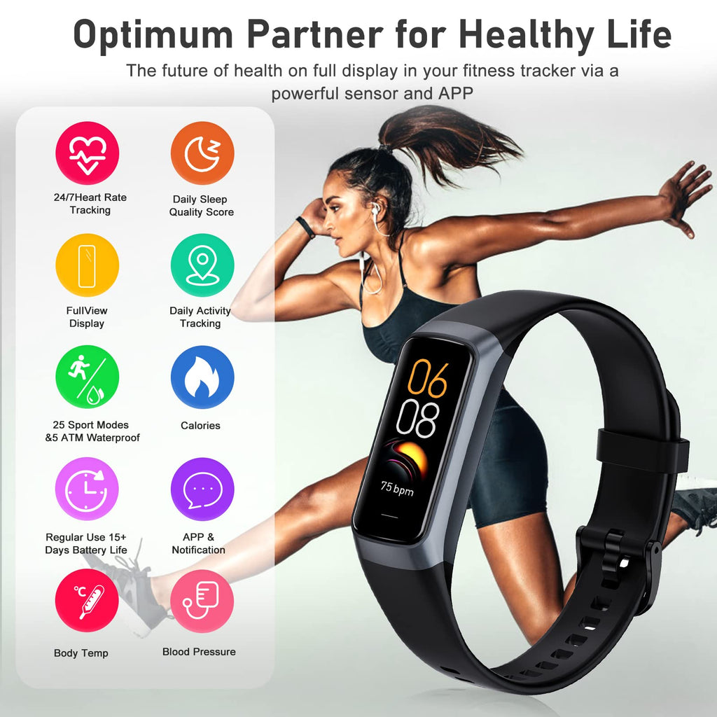 Fitness Tracker with 24/7 Heart Rate, Blood Oxygen Blood Pressure Sleep Monitor, Activity Trackers 5 ATM Waterproof,Step Calorie Counter Pedometer Health Smart Watch for Women Men Bordeaux