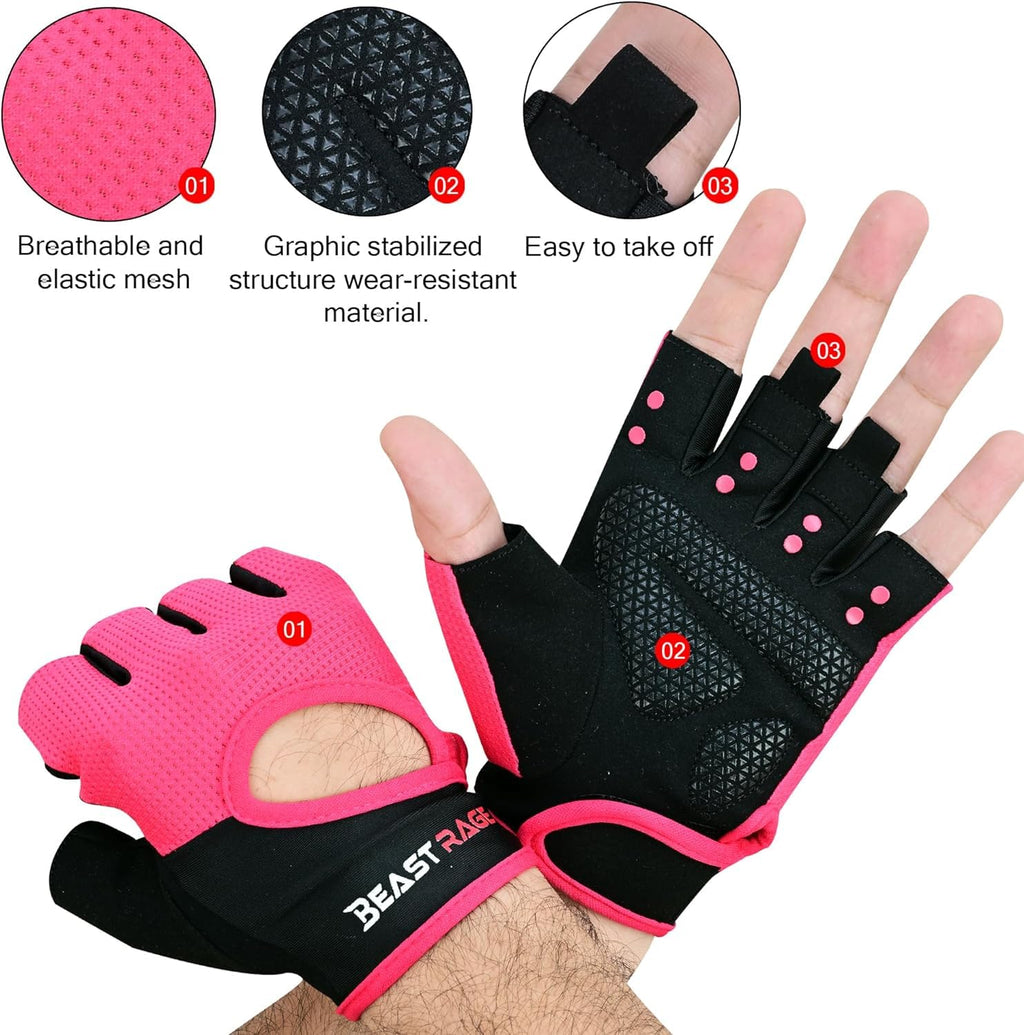 BEAST RAGE Workout Gloves for Men & Women - Fingerless Gym Gloves with Palm Protection, Breathable & Lightweight for Weightlifting, Cycling & Pull Up