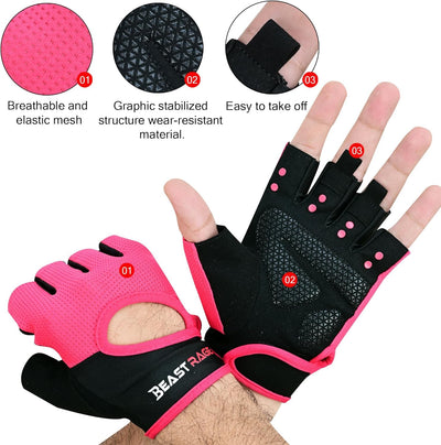 BEAST RAGE Workout Gloves for Men & Women - Fingerless Gym Gloves with Palm Protection, Breathable & Lightweight for Weightlifting, Cycling & Pull Up