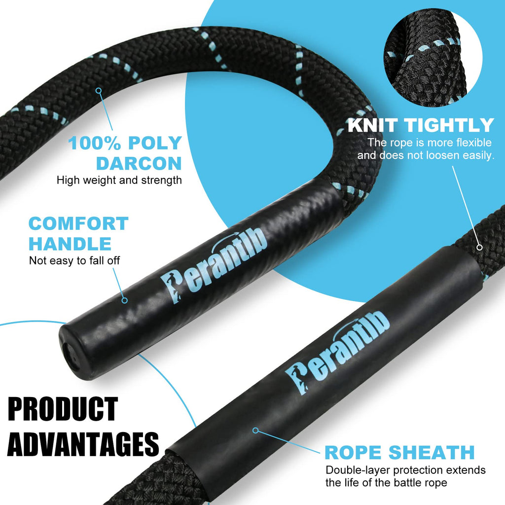 Perantlb Battle Rope-1.5" Diameter, 30” 40”50”Lengths,Steel Anchor & Strap Included-Battle Exercise Training Rope