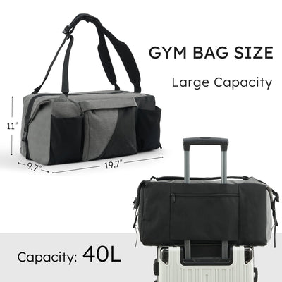 Gym Bag for Men with 2 Upgraded Bottle Holders Convertible Duffle Bag and Gym Backpack Waterproof Sports Bags with Shoes Compartment and Wet Pocket - Black